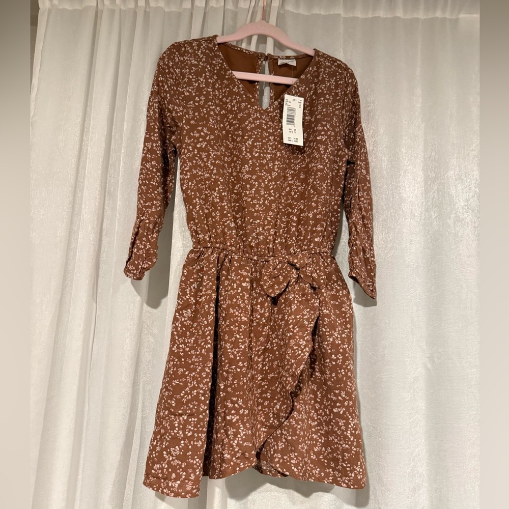 Girls Floral Brown Dress